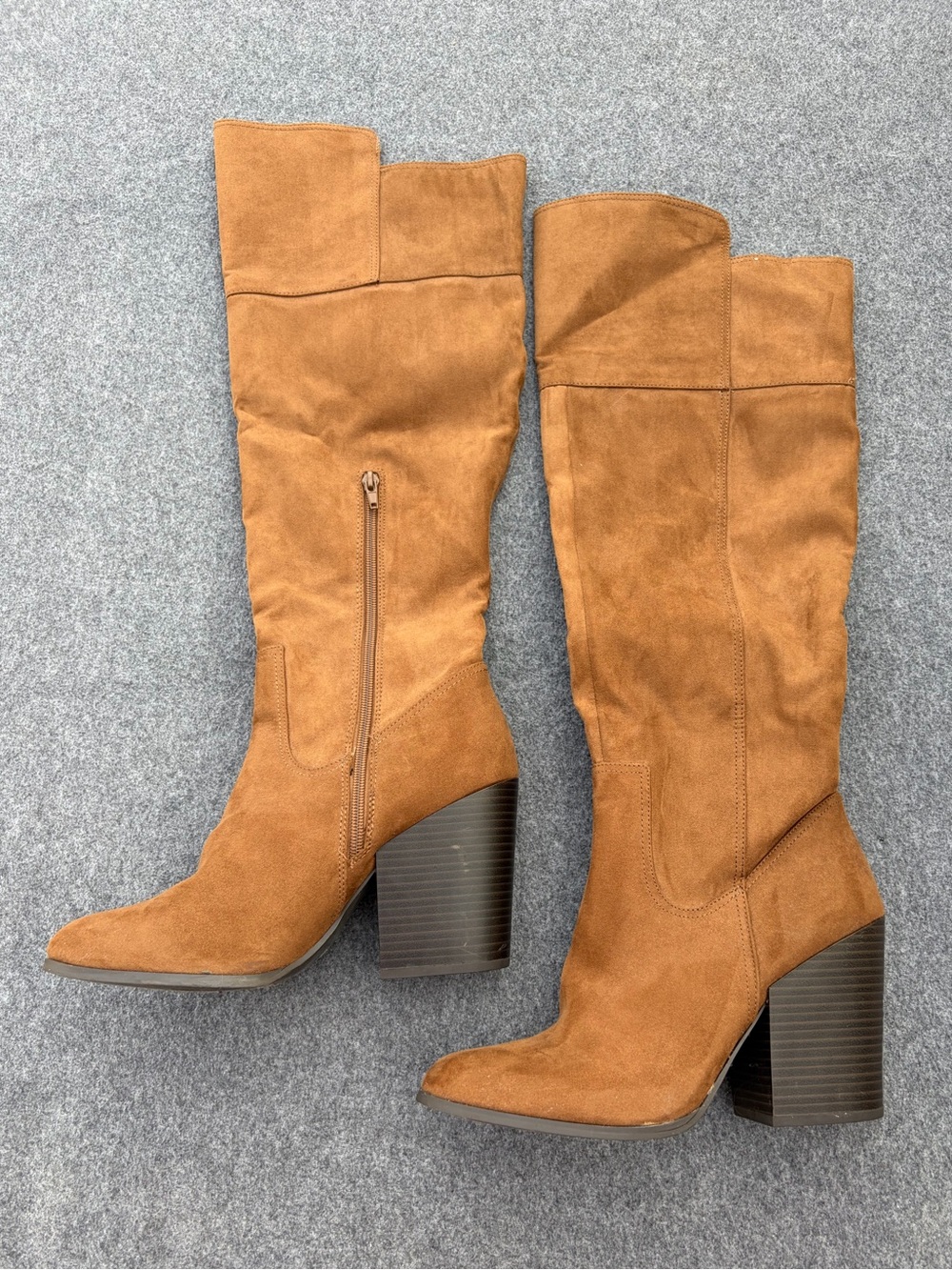 Forever 21 Over The Knee Suede Block Heel Boots Cognac Autumn Boho Cottagecore
